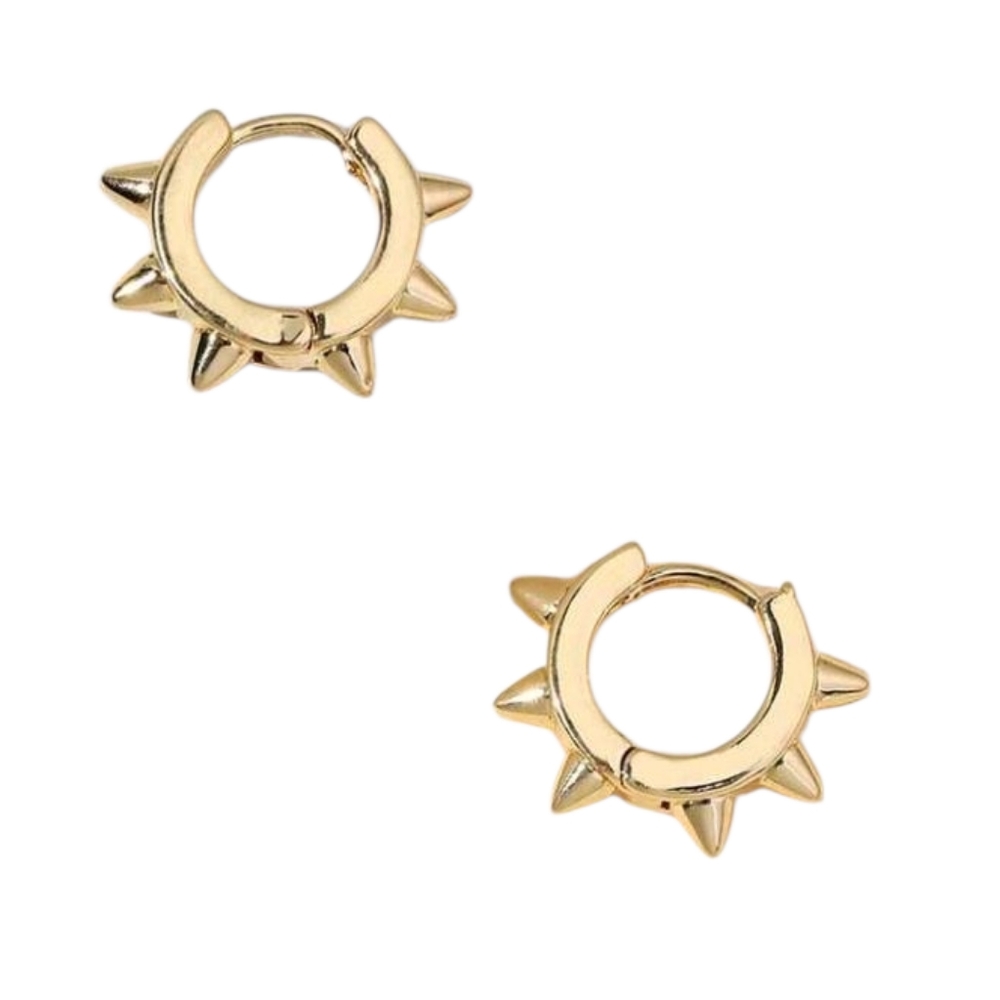 NEW! 18K Gold Plated Spike-Punk Style Small Mini Huggie Hoop Earrings